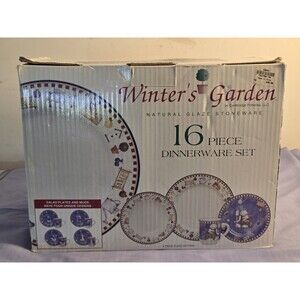 Vintage Cambridge Potteries Winter's Garden 16pc Dinnerware Set New In Box 2002